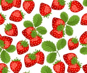 Red strawberries with green leaves pattern seamless vector