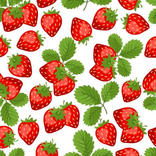 Red strawberries with green leaves pattern seamless vector