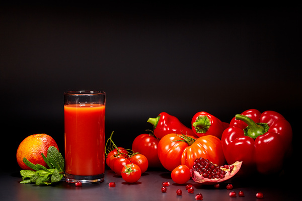 Red vegetables with red vegetable juice