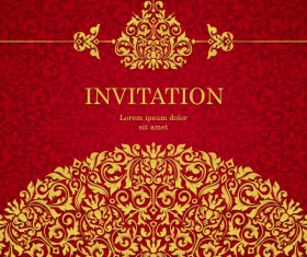 Red with golden invitation template vector 01