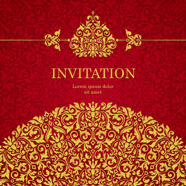 Red with golden invitation template vector 01