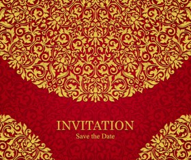 Red with golden invitation template vector 04