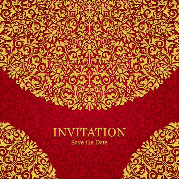 Red with golden invitation template vector 04