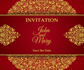 Red with golden invitation template vector 05