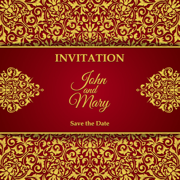 Red with golden invitation template vector 06