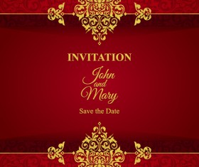 Red with golden invitation template vector 07
