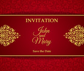 Red with golden invitation template vector 08