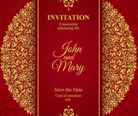 Red with golden invitation template vector 09
