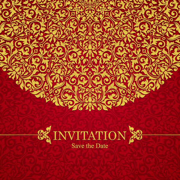 Red with golden invitation template vector 10