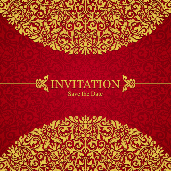 Red with golden invitation template vector 11