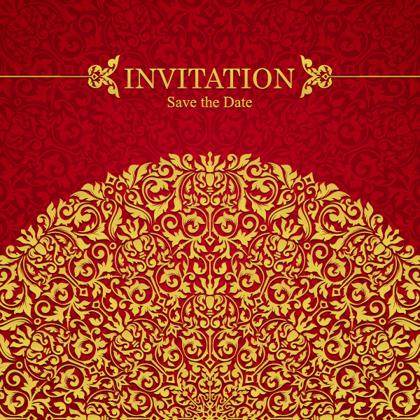 Red with golden invitation template vector 12
