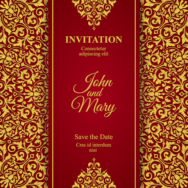 Red with golden invitation template vector 15