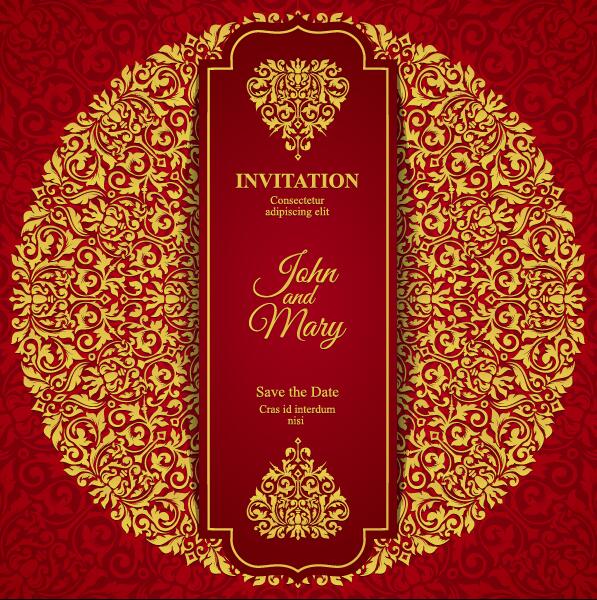 Red with golden invitation template vector 17