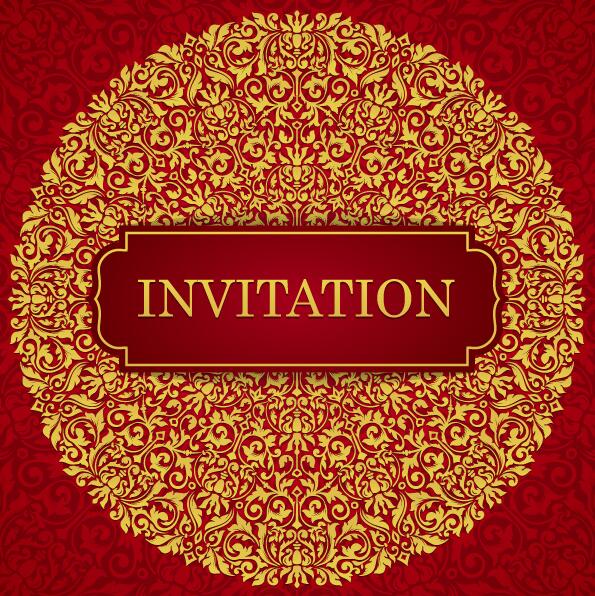 Red with golden invitation template vector 18