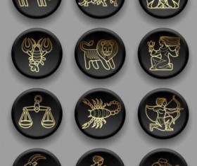 Red zodiac icons vector set