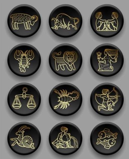 Red zodiac icons vector set