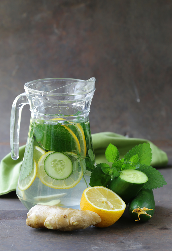 Refreshing cucumber and lemon juice Stock Photo