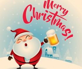 Retro christmas greeting card with cute santa vectors 01