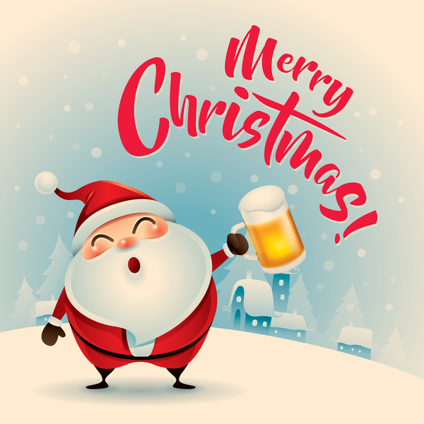 Retro christmas greeting card with cute santa vectors 01