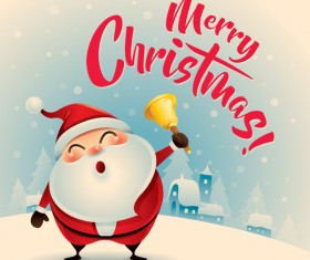 Retro christmas greeting card with cute santa vectors 02