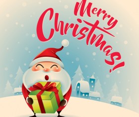 Retro christmas greeting card with cute santa vectors 03