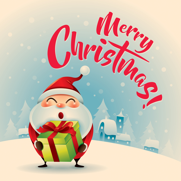 Retro christmas greeting card with cute santa vectors 03