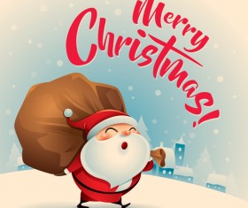 Retro christmas greeting card with cute santa vectors 05