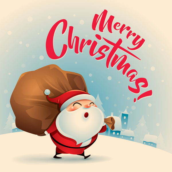 Retro christmas greeting card with cute santa vectors 05