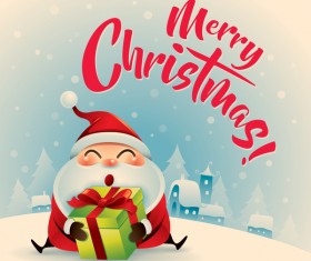 Retro christmas greeting card with cute santa vectors 06