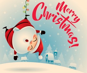 Retro christmas greeting card with cute santa vectors 07