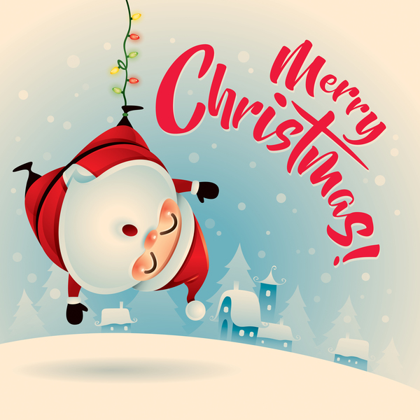 Retro christmas greeting card with cute santa vectors 07