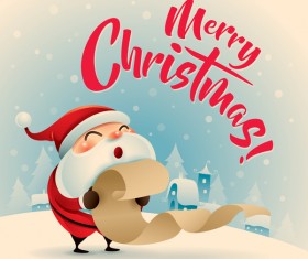 Retro christmas greeting card with cute santa vectors 08