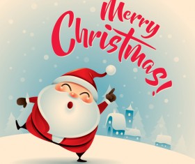 Retro christmas greeting card with cute santa vectors 09