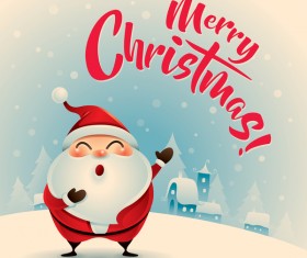 Retro christmas greeting card with cute santa vectors 10