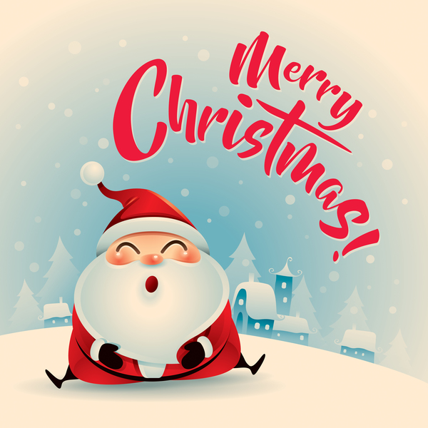 Retro christmas greeting card with cute santa vectors 11