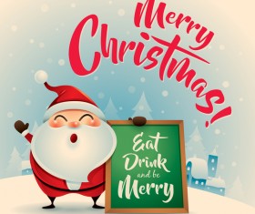 Retro christmas greeting card with cute santa vectors 12