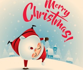 Retro christmas greeting card with cute santa vectors 13