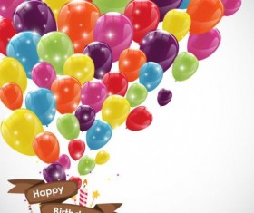 Ribbon birthday banner with colorful balloons vector 01