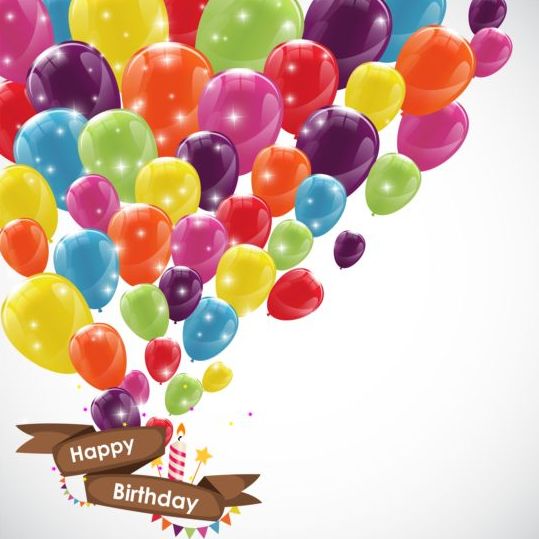 Ribbon birthday banner with colorful balloons vector 01