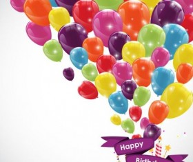 Ribbon birthday banner with colorful balloons vector 02