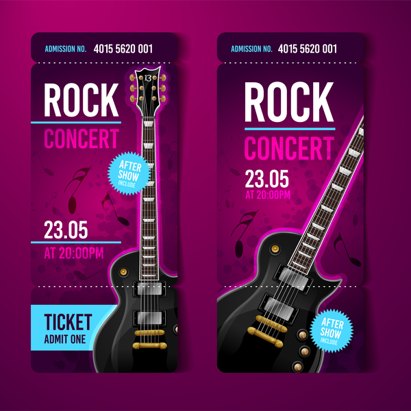 Rock concert tickets template vector 01