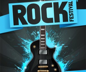 Rock festival party poster with guitar vector 01