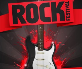 Rock festival party poster with guitar vector 02
