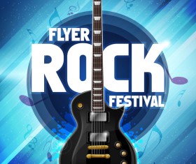 Rock festival party poster with guitar vector 07