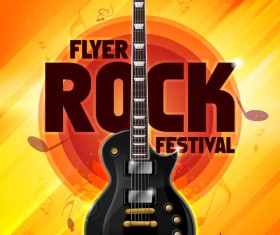 Rock festival party poster with guitar vector 08