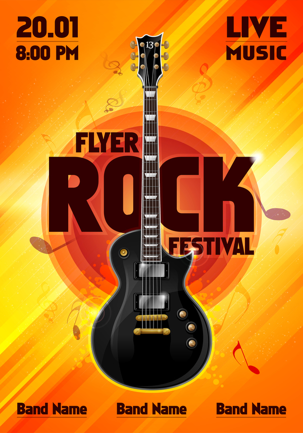 Rock festival party poster with guitar vector 08