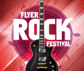 Rock festival party poster with guitar vector 09