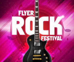 Rock festival party poster with guitar vector 10