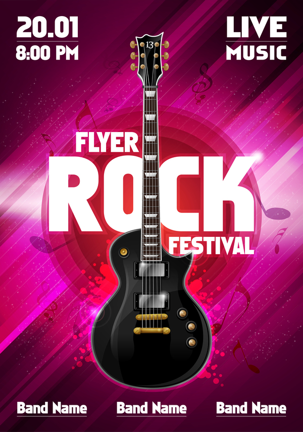Rock festival party poster with guitar vector 10