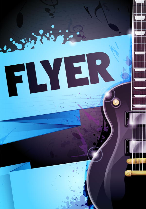 Rock festival party poster with guitar vector 11